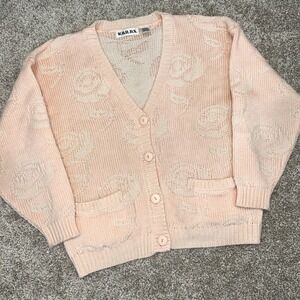 Vintage Words Cardigan Sweater Flowers Women Size Large Acrylic‎ V-Neck 90s